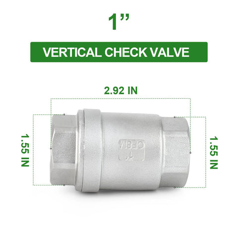 TAISHER 1 in female vertical stainless steel check valve, side view, backflow prevention, CF8 WOG