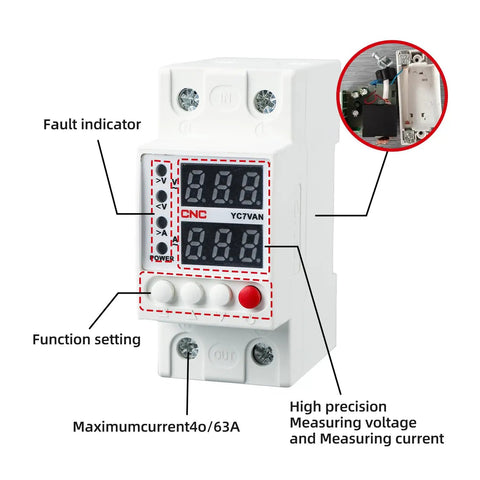 Smart Circuit Breaker With Overvoltage And Undervoltage Protection, Adjustable 80-210V Low Cutoff, display showing settings