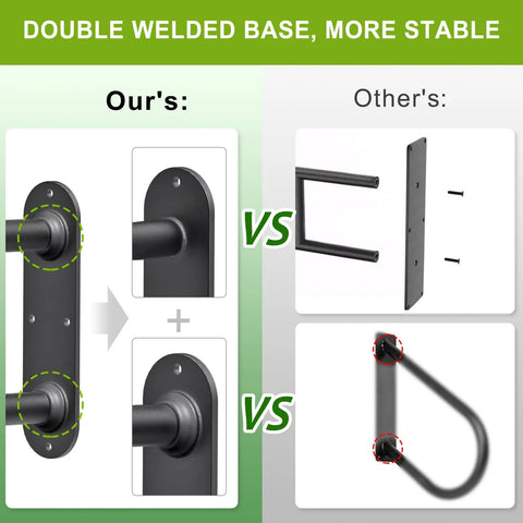 Comparison of our Badass Heavy Duty Wall Mount Handrail For Patio Steps Solid Steel Safety Grab Bar with double welded base vs other styles.