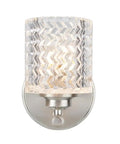 Four Light Metal Bathroom Vanity Wall Light Fixture in Brushed Nickel with clear glass shades, modern transitional style for bathrooms.