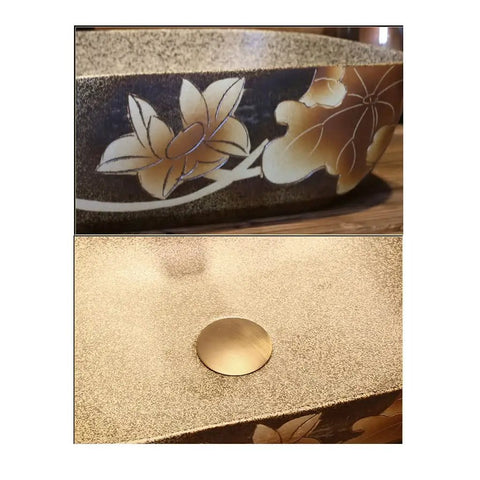 Close-up of USZWBY Vessel Sinks Bathroom Vanity Sink Vintage Art Countertop Basin Chinese-Style Ceramic Washbasin with floral design.