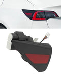 Slick Black And Red Charge Port Door Replacement For 2017 To 2023 Tesla Model 3 And 2020 To 2023 Model Y Left Driver Side showing plastic cover and charging port.