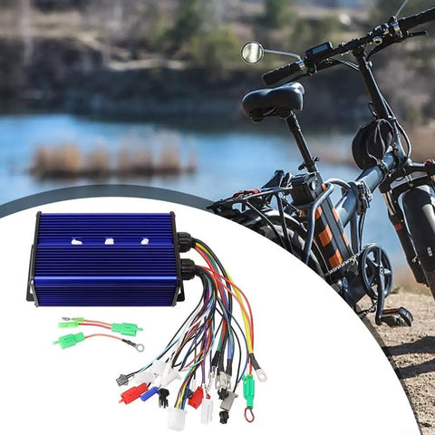 Beefy Brushless Hub Motor Controller 1800W 36V To 72V 60A 18MOS Metal Housing shown with electric bike setup
