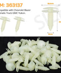 120 Pc Gm Door Panel Clips Kit For Chevy Buick Gmc Truck Suv Trim Retainer Fasteners, white nylon push pins laid out on black background.