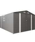 10x14 Foot Galvanized Steel Outdoor Storage Shed With Lockable Door And Window Waterproof Garden Tool Storage