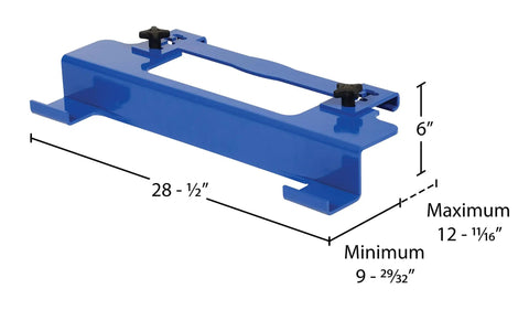 Vestil Adjustable Pallet Jockey For Walkie Trucks 4000 Lb Capacity with adjustable length knobs and blue steel design.