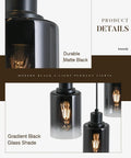 Durable matte black gradient glass shades showcasing Three Pack Black Pendant Lights With Adjustable Height In Industrial Modern Style