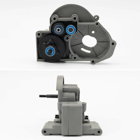 Steel Gearbox Transmission Gear Set With Ball Bearings Upgrade For 1/10 Traxxas Slash 2WD RC Car, side and front view