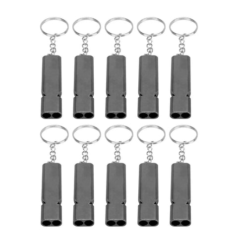 Emergency Survival Whistle 10 Pack Aluminum Alloy Double Tube High Frequency Loud Whistle for hiking and camping.