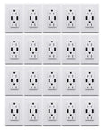 USB Electrical Wall Outlet With Visible LED Indicator And Tamper Resistant Build For Home Office Featuring Rapid Charge Ports And White Face Plate, multiple units arranged in grid.