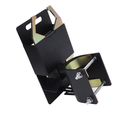 Heavy Duty Two Way Lockable Gate Latch For Round Tube Fences With Auto Close Mechanism shows a black metal latch with bolts.