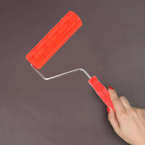 Top Tier Embossing Rubber Paint Roller For Creations That Slay With Epic Wall Textures And Cool Graining Patterns, red rubber roller and handle.