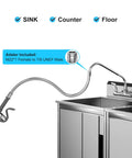 Commercial Sink Sprayer With 45 Inch Flexible Stainless Steel Hose And 1.42 GPM Pre Rinse Valve Ergonomic Handle connected to sink