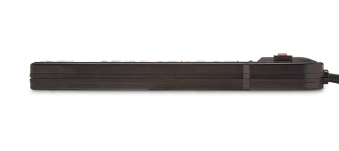 Side view of Surge Protector Power Strip With Six Outlets, 790 Joules Of Surge Protection, 3-Line Protection, black, 10-Pack
