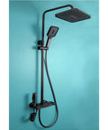 RIBEUJIZS Digital Display Bathroom Shower Faucet Sets, modern black shower system with rainfall head and handheld option.