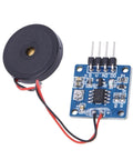 Two Pack Piezo Vibration Sensor Module 5V DC Analog Digital Output With Adjustable Sensitivity For Electronic Drums DIY Robotics Projects 20x20mm Totally Great For Interactive Drum Pads And Prototyping, showing sensor and circuit board