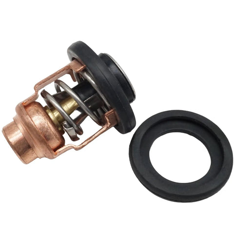 DIY Friendly Thermostat Repair Kit For Mercury Marine Outboard Engines 4 Stroke 8 To 30 HP Carb EFI 140 F Temperature Rated Replaces 855676002 8M0119207 8M0139434 855676005 showing copper thermostat with gasket