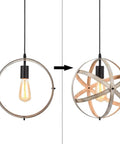 Industrial Spherical Pendant Light With Changeable Cage Design Plug In 15 Ft Cord And On Off Switch Vintage Metal Fixture With Ash Wood