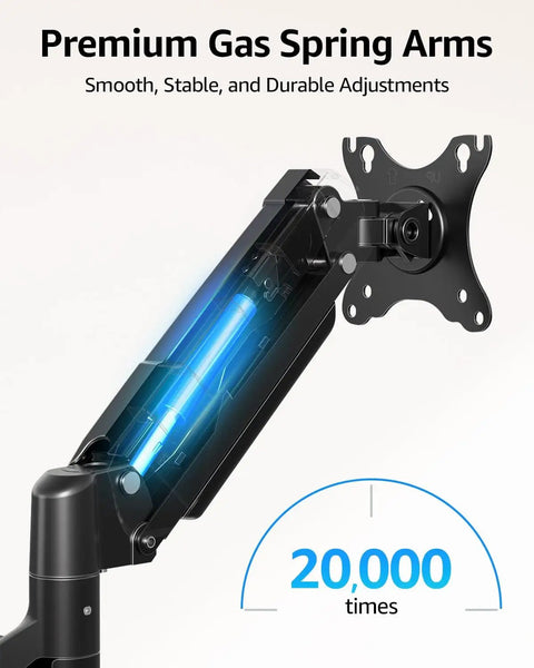 Premium gas spring arms of Dual Monitor Desk Arm Mount For 22 To 32 Inch Screens Height Adjustable Vesa 75x75 Or 100x100 Compatible