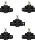 Five Pack One Quarter Inch Pneumatic Air Flow Control Valve Set With Union Straight In Line Speed Controller Fittings