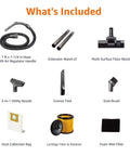 What's included with 6 Gallon Wet Dry Shop Vacuum Cleaner With 3.5 HP Motor, Stainless Steel Tank, and Handy Attachments