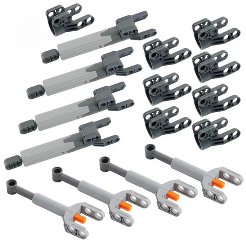 16-Piece Pneumatic Tech Parts Kit With Linear Actuator And Hydraulic Pump, Push Rods And Connectors For MOC Robots And Car DIY Engineering Projects, Compatible With Major Building Blocks