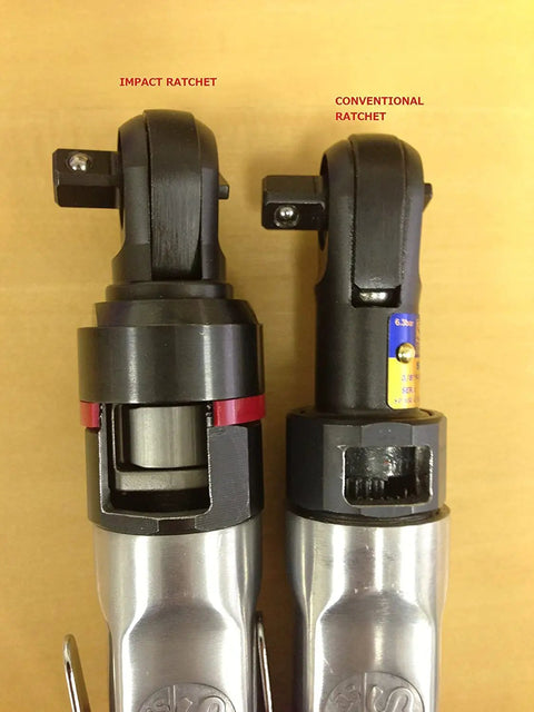 Comparison of Crazy Fast Mini Impact Ratchet Three Eighths Inch Size With Reaction Free Clutch and conventional ratchet