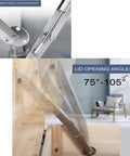 Heavy Duty Chest Lid Supports 200N 60lb Soft Close Hinges for Large Wooden Chests Long Hinges with Slow Lowering Pneumatic Lid Lifter Gas Struts for Durable Box Furniture showing lid opening angles 75-105°.