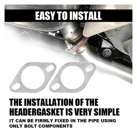Two perforated metal exhaust flange gaskets, front view, for 2-inch, 2-bolt exhaust in a 2-pack.
