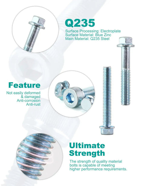 Premium Heavy Duty Blue Zinc Plated Bolt Kit For Honda CRF250 300 450 Rally Dirt Bikes showing bolts with Q235 steel and anti-corrosion features.