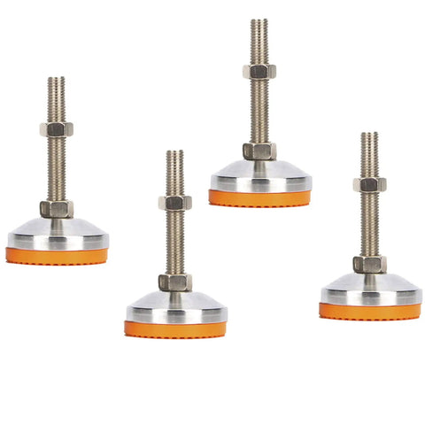 Set Of 4 M10 Thread Leveling Feet Adjustable Leg Levelers For Furniture Machines Cabinets And Equipment, Carbon Steel With Rubber Pads