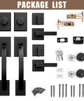 Package contents of Double Door Lock Set With Deadbolt for Entry Doors in Oil Rubbed Bronze, Heavy Duty Zinc Alloy shown.