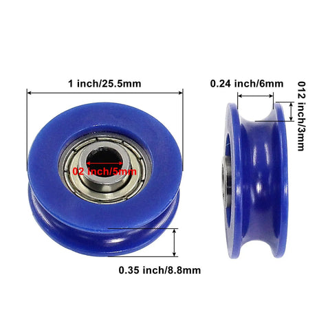 4 Pack U Groove Nylon Pulley Wheels With Guide Rolling Bearings 5x25.5x8.5mm Blue Built To Last Heavy Duty Load Bearing Set For DIY CNC 3D Printer Rails And Cable Management, blue nylon U-groove pulley with 5mm bore