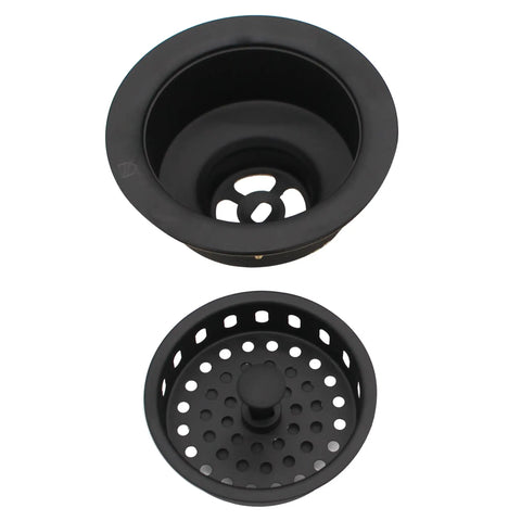 Post Style Kitchen Basket Strainer With Waste Disposal Flange And Stopper In Matte Black Pro Grade Built To Last Large Sink Drain