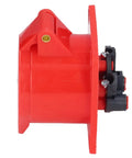 Heavy Duty Industrial Concealed Power Outlet IP44 Wall Socket PC Brass Red side view showing brass contacts for robust setups.