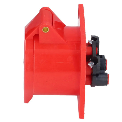 Heavy Duty Industrial Concealed Power Outlet IP44 Wall Socket PC Brass Red side view showing brass contacts for robust setups.