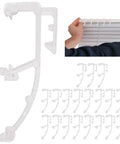 Premium Clear Double Slat Valance Clips To Tuck Away Mini Blind Brackets, sturdy clear plastic clips, twenty piece pack for easy installation.