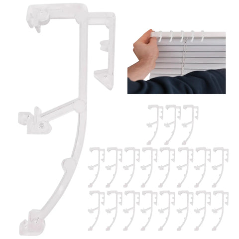 Premium Clear Double Slat Valance Clips To Tuck Away Mini Blind Brackets, sturdy clear plastic clips, twenty piece pack for easy installation.