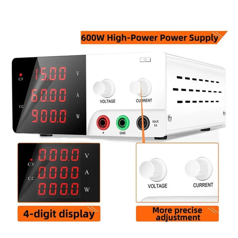 Beefy High Power Adjustable DC Power Supply For Lab Use With Digital Three LED Display And Fine Coarse Knobs 0 To 100V 5A