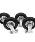 Heavy Duty Four Pack Eight Inch Pneumatic Air Tire Casters With Two Rigid And Two Swivel Wheels For Farm Cart, showcasing durable 8-inch tires.