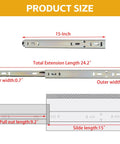 Built Tough 15 Inch Side Mount Cabinet Drawer Slides Featuring Steel Ball Bearings dimensions diagram with measurements.