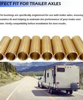 Eight Piece Beefy Brass Leaf Spring Bushing Kit For Trailer Axles With 9/16 Inch ID And 11/16 Inch OD, shown in use with trailer