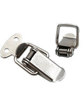 Close-up of 8 Piece Stainless Steel Toggle Hasp Latch Lock Set For Cabinets Boxes Bags And Wooden Chests Beefy Heavy Duty Iron Spring Duckbill Latch