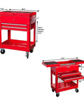 Mobile Tool Cart On Wheels For Garage And Workshop Heavy Duty Rolling Organizer with two drawers and tray top work surface
