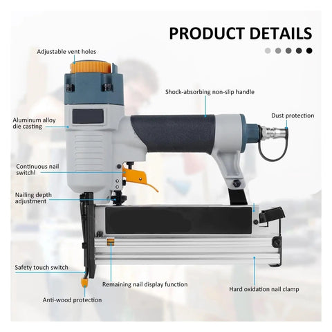 Heavy Duty Pneumatic Nail Gun With Comfy Grip For Carpentry Flooring Furniture Assembly T50 Air Brad Nailer That Slays Diy Projects Without Breaking A Sweat On Your Next Build In The Garage
