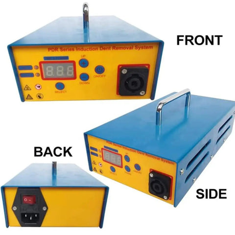 Pro Grade High Power 1380W Auto Body Paintless Dent Removal Kit With Induction Heater Hot Box front, side, and back view
