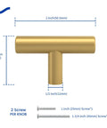 Premium Brushed Brass Cabinet Knobs 2 Inch Dresser Pulls Hardware Set 12 Pack shown with dimensions and screws included.
