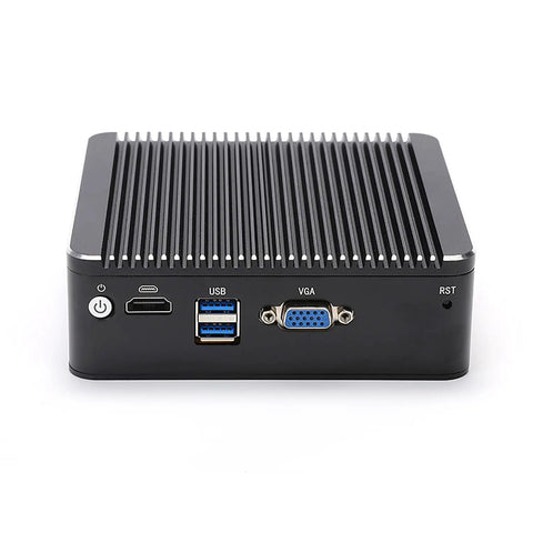 Rear view of Knockout Micro Firewall Appliance And Mini PC Compatible With Opnsense Pfsense Routers with ports and vents.