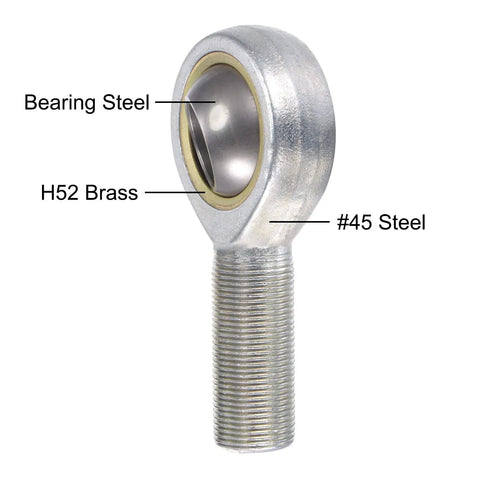 22mm Bore Spherical Rod End Bearing With M22x1.5 Right Hand Male Thread, Heavy Duty Built To Last Self Lubricated Joint For Hydraulic Cylinders, Forging Machines, And Industrial Equipment, 15 Degree Angular Misalignment, Steel Body, bearing steel, H52 brass, #45 steel