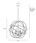 Diagram of 24-Inch Modern Orb Chandelier With Five Lights In Chrome Finish, Intertwining Ring Design, dimensions labeled.